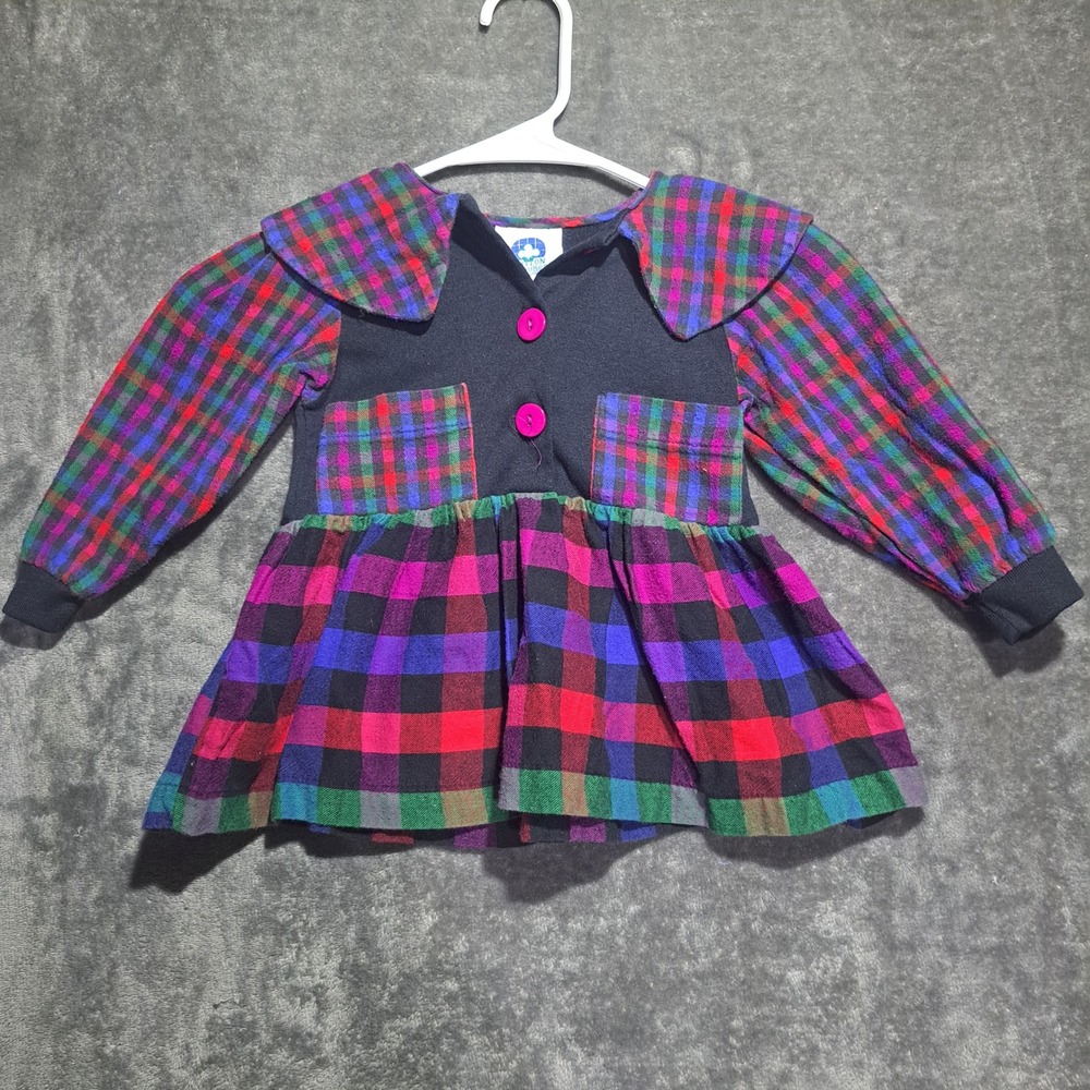 Cotton Resources Vintage 90s Girls Plaid Dress 2T Multi Color Cotton Made in USA